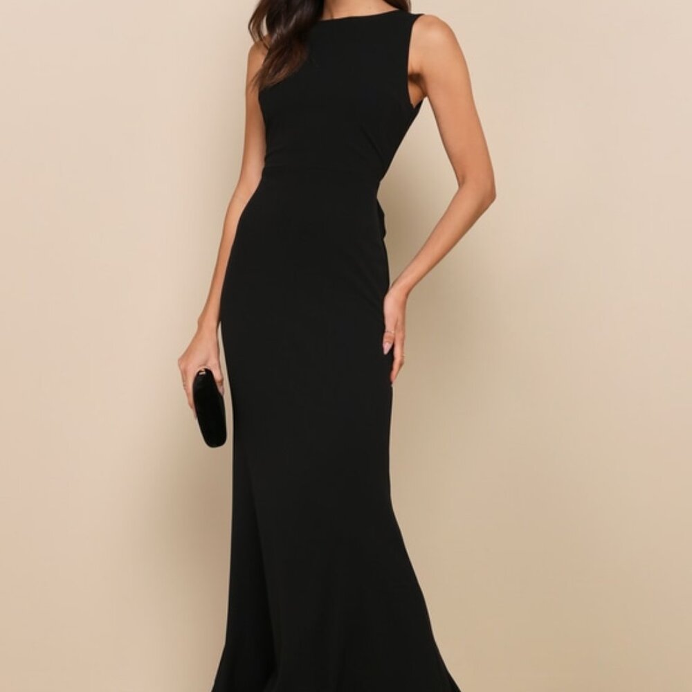 Lulus Exquisite Refinement Black Backless Bow Ruffled Maxi Dress - Size XS